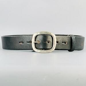 45rpm Size 30 Black Silver Leather Hammered Buckle Belt